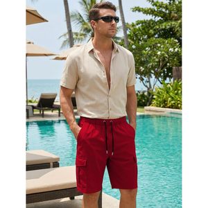 FOXA Mens Casual Cargo Shorts Cotton Drawstring Stretch Summer Beach Shorts With 5 Pockets - Product Image 4