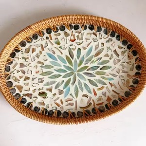 Panier de fruits assiette de fruits en rotin, <span class=keywords><strong>plateau</strong></span> de coquille ovale tissé à la main ménage salon Snack plateaux de rangement de bureau - Product Image 4