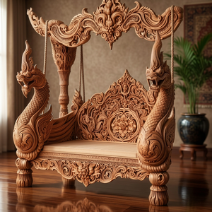 Hand Carved Teak Wood <b>Patio</b> <b>Swing</b> Bench with Traditional Design for Outdoor Balcony Porch Garden Seating Furniture - Product Image 4