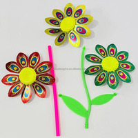 Moulin à vent pour enfants en plastique monocouche coloré - Roue à vent en forme de fleur brillante Décoration de jardin en plein air Toutes saisons