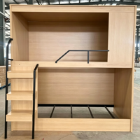 Lit superposé moderne en métal et bois, fermé et sécurisé, avec escalier, idéal pour auberges de jeunesse, dortoirs scolaires, hôtels e-sport