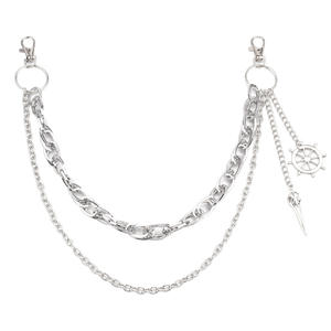 Cadena de cintura gótica de aleación de zinc con doble anillo, colgante de cabeza de pájaro y rueda de barco, accesorio de moda Hip Hop para Halloween - Product Image 5