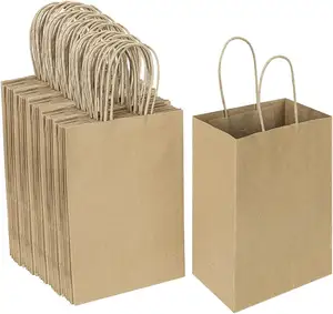 Sacchetti di carta Kraft personalizzati marrone sacchetti regalo con manici piccoli sacchetti di Shopping artigianali per boutique negozi al dettaglio regali