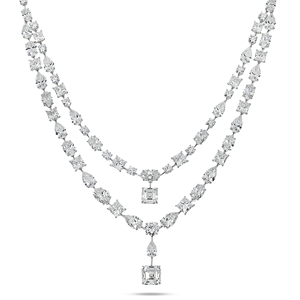 Collier à double rangée de diamants multi-tailles en or blanc 18 carats, best-seller, bijoux fins faits à la main, disponible au prix d'exportation - Product Image 1