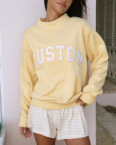 Sudadera Oversize de Algodón con Cuello Alto Bordado, Personalizable con Logotipo, Manga Larga, Lisa, de Alta Calidad, Estilo Casual - Product Image 1