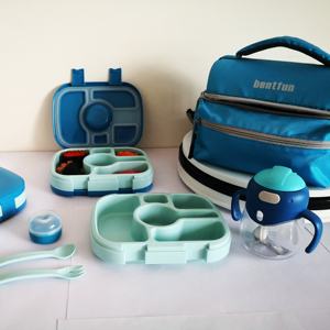 Microwave Disherwasher Safe BPA Free Bentfun Kids Bento Box for upgraded Toddler School Lunch Container with 5 compartment Blue