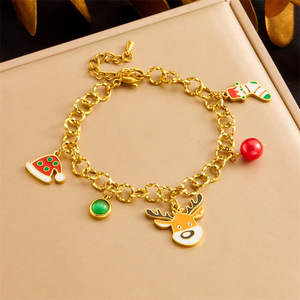 Cartoon Reindeer Pendant Stainless Steel Chain Necklace <b>Bracelet</b> Earring Jewelry <b>Set</b> For Women Party Gift - Product Image 4