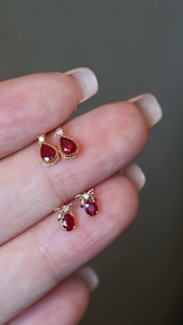 Boucles d'oreilles en or massif 18 carats avec pierres précieuses en rubis naturel de luxe Xinfly pour femmes, bijoux de mariage, cadeau - Product Image 5