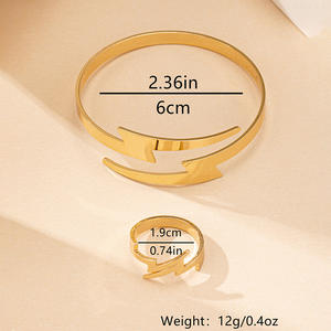 Conjunto de joyería al por mayor Conjunto de anillo de pulsera abierta brillante de oro de moda - Product Image 6