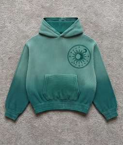 Sudadera con Capucha para Hombre, de Algodón, Tejido con Patrón de Waffle, Logotipo Bordado de Sol y Luna, Estilo Otoñal - Product Image 3