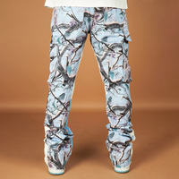 Pantalon cargo évasé à poches empilées Jeans à imprimé arbre Pantalon Homme Patchwork Jeans à imprimé forêt camouflage