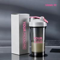 Bouteille de shaker à protéines en PC transparent de 500 ml avec logo personnalisé, vente en gros d'usine, bouteille d'eau de sport avec échelle de volume