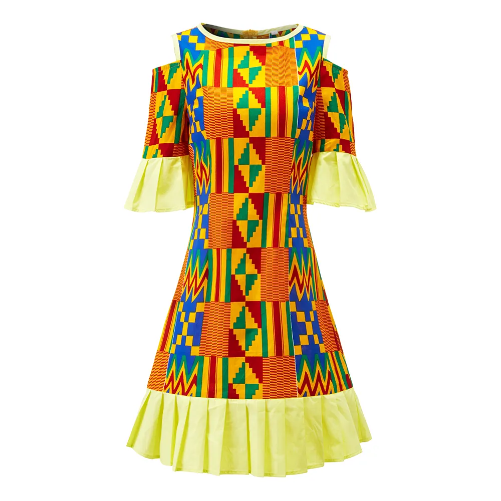 عالية الجودة جديد نمط الأفريقي شمع مطبوع القماش الربط المرأة عارضة قصيرة اللباس العلامة التجارية تصميم مصنع بالجملة
