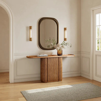 Table console verticale en chêne rainuré Dream Home avec compartiment de rangement dissimulé, bords arrondis doux, style ferme moderne pour hall d'entrée