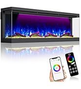 Kalsubo Smart WiFi Insert de Cheminée Encastré 3 Faces 80 Pouces 251 Flammes RGB Double Chauffage Contrôle par Application et Télécommande Certifié ETL pour Grandes Espaces
