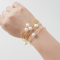 Gelang Mutiara Air Tawar Alami Wanita LUCK, Rantai & Perhiasan Tembaga Berlapis Emas 18K