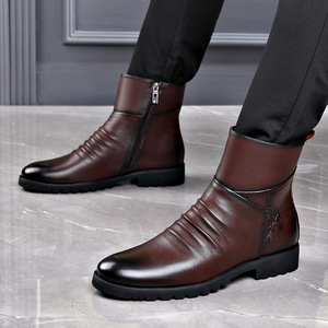 Bottes pour hommes tendance, cuir PU souple, bout fermé, chaussures de ville, haute qualité, bottes de loisirs pour hommes, chaussures habillées, mocassins formels - Product Image 1