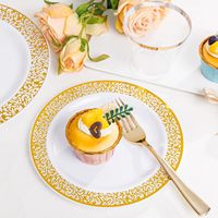 Ensemble de vaisselle jetable en dentelle dorée de 350 pièces pour 50 invités, comprenant : 100 assiettes, 50 serviettes pré-roulées avec couverts, 50 gobelets
