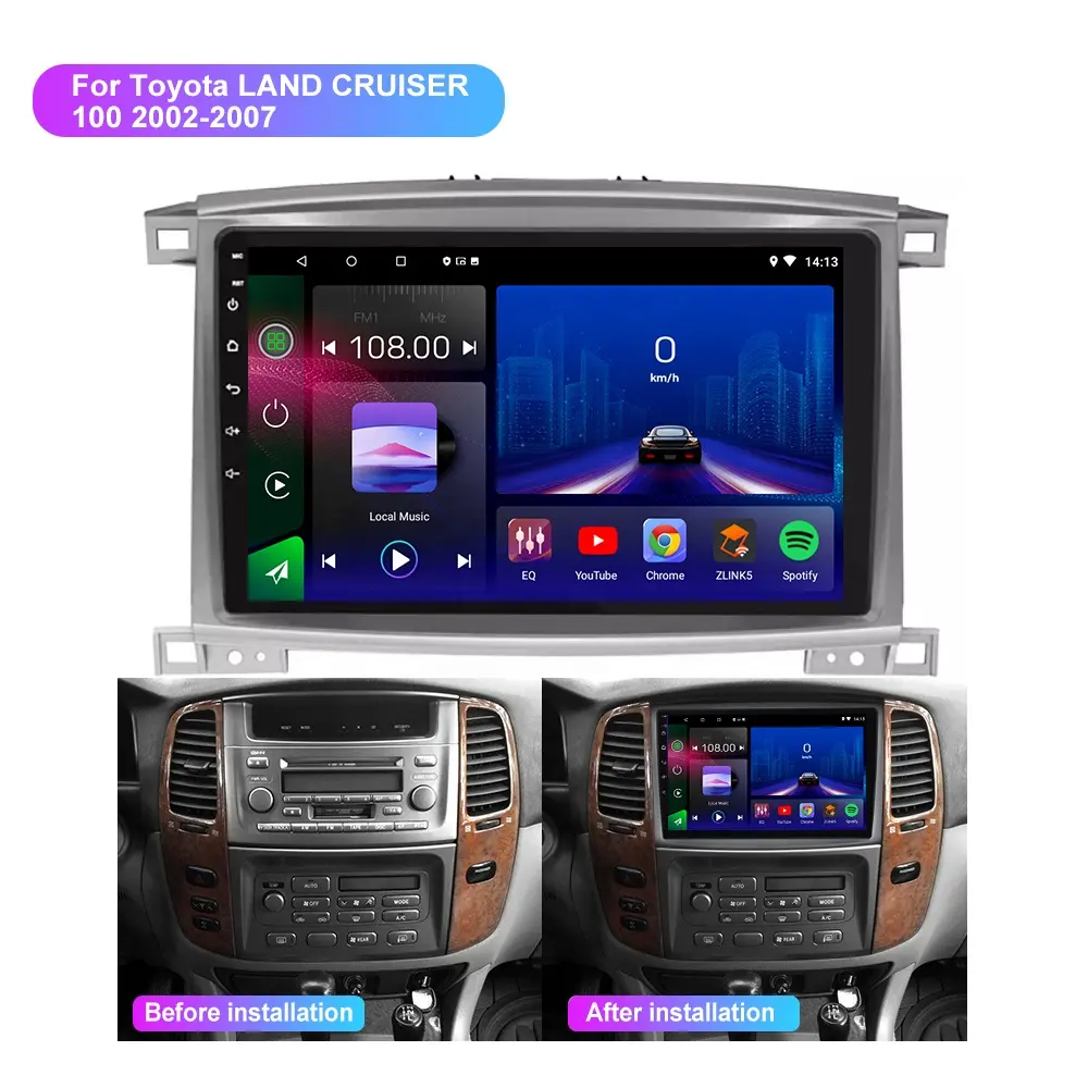 Jmance Multimedia Android coche 2 Din Radio para Toyota Land Cruiser 100 2002 - 2007 marco tablero Android Auto Carplay