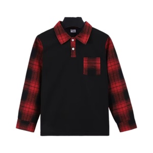 Venta al por mayor de ropa de Primavera de manga larga para niños, Camisa de franela para niños, ropa de franela superior a cuadros rojos para niños - Product Image 1