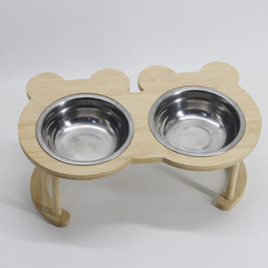 Support de gamelle pour chat en bambou, surélevé, antidérapant, double distributeur pour chats, plat à nourriture pour animaux de compagnie - Product Image 3