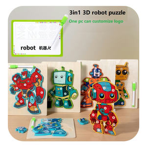 Yuci Cpc 2 In 1 Tekentafel Puzzel Houten Speelgoed Voor Kinderen Montessori Schrijven Tracing Board 3d Robot Legpuzzels Voor Kinderen - Product Image 2