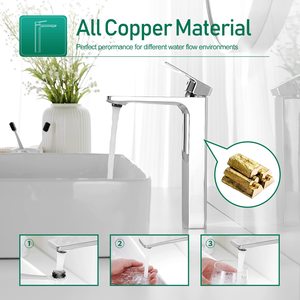 Rubinetto Moderno <span class=keywords><strong>Nero</strong></span> <span class=keywords><strong>Opaco</strong></span> in Ottone, Miscelatore Artistico per Lavabo a Vaso, Monoforo Alto per Bagno, Hotel, Camera da Letto, Corridoio - Product Image 4