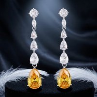 Boucles d'oreilles pendantes longues de luxe plaquées or, zircon champagne, forme goutte d'eau, style Jhumka indien, pour mariée, vente en gros