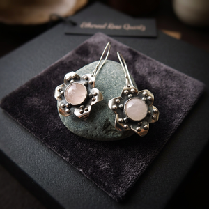 Latest Ethnic Indian Gold Plated Oxidized Silver Handmade <b>Earrings</b> Cut Rose-Quartz Gemstone Party Wear Flower Shape Brass <b>Hook</b> - Product Image 2