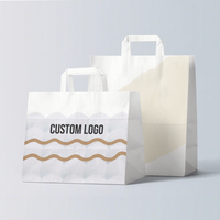 Sacs en papier kraft brun personnalisés avec logo, recyclables, pour la livraison de repas rapides, sacs à emporter pour pain, emballages alimentaires avec poignées plates