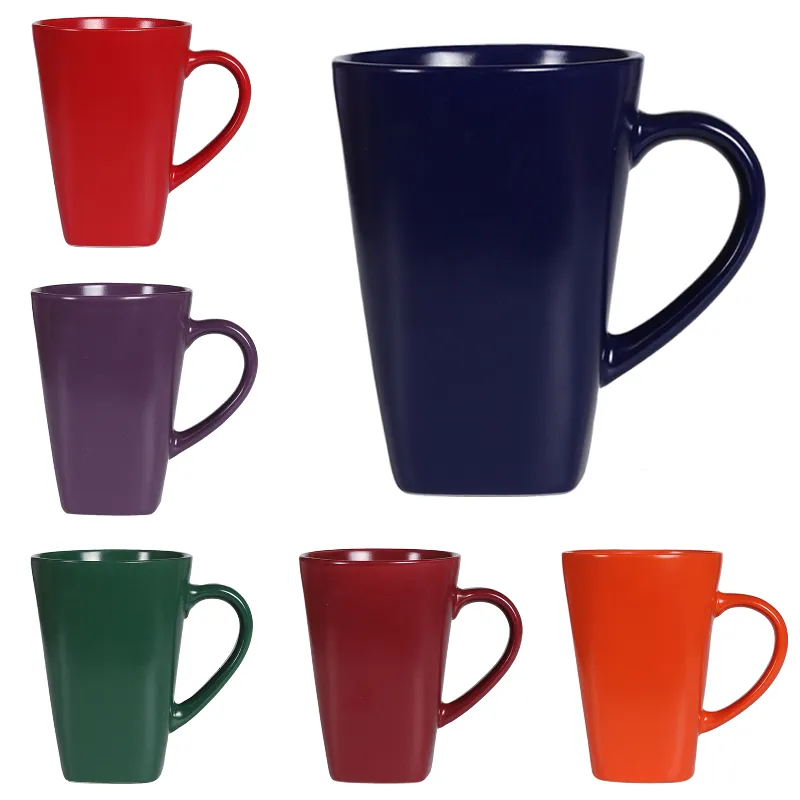 Promozione 15oz imbuto con fondo quadrato tazze da caffè alte in ceramica di grandi dimensioni forma personalizzata tazza colorata di colore personalizzato