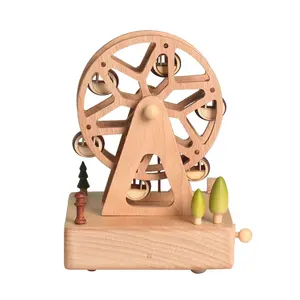 MAECH EXPO Hot Selling Wooden Music Boxes Birthday Cake Ballerina Play Time With Toy Train Wooden Music Box