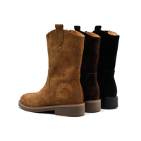 Bottines en daim à lacets pour femmes, talon bas, semelle en caoutchouc, pour l'hiver