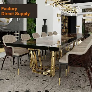 Design élégant doré en acier inoxydable jambe italien luxe marbre haut 12 places Table à manger ensemble moderne salle à manger meubles
