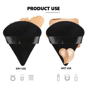 Op Maat Gemaakt Nat En Droog Gebruik Grote 80*95Mm Driehoek Fluwelen Bladerdeeg Zwarte Make-Up Poeder Puff Voor Gezicht Lichaam Losse Poeder Blush