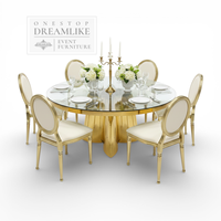Table à manger ronde de luxe en acier inoxydable avec plateau en verre trempé pour hôtels, mariages et événements - Mobilier d'hôtel contemporain