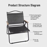 Chaise pliante PP Kermit avec cadre en alliage d'aluminium, chaise de camping portable, siège de camping léger pour l'extérieur, aucun assemblage requis