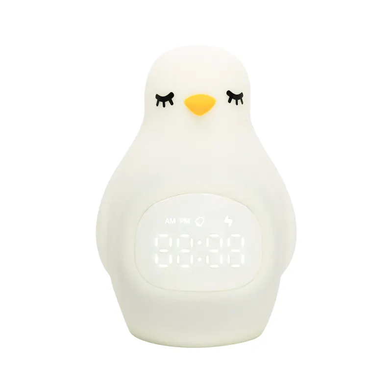 Réveil intelligent en Silicone avec horloge numérique Rechargeable par USB, en forme de pingouin, idéale pour les enfants