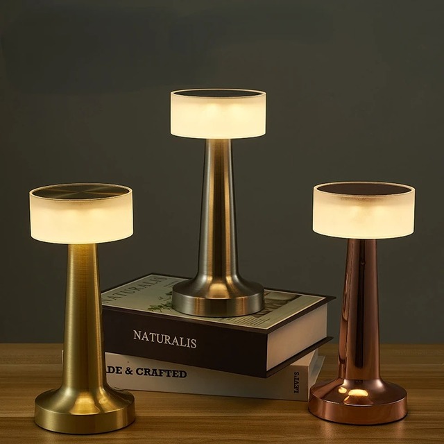 Retro Metal Touch LED Bar Table Lamp Rechargeable Night Light Creative Mood Lighting for Bedroom CoffeeHome DecorationCamping