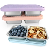 Boîte à goûter pour enfants en acier inoxydable, réutilisable, avec couvercle en silicone, double compartiment, boîte à lunch pour garder les aliments frais