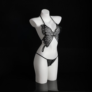 Ensemble de soutien-gorge sexy en dentelle papillon pour femmes, haut en maille transparente avec fines bretelles pour un usage intime 8339 - Product Image 3