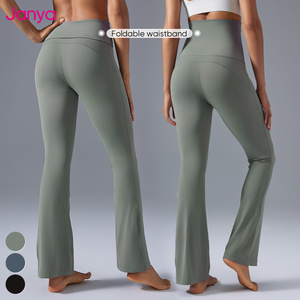 Janya snellente misura comoda <span class=keywords><strong>vita</strong></span> alta Flare Gym <span class=keywords><strong>pantaloni</strong></span> Fitness Nude Feel sport femminile Leggings Yoga <span class=keywords><strong>con</strong></span> cintura pieghevole - Product Image 3