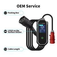 Chargeur de voiture électrique portable de haute qualité, neuf, 7 kW, 32 A, réglable, IP65, certifié CE RCM, avec interface Type 2