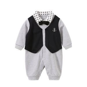 Combinaison à manches longues pour bébé nouveau-né, style gentleman à carreaux britanniques, vêtements de fête pour enfants, personnalisation d'usine - Product Image 1