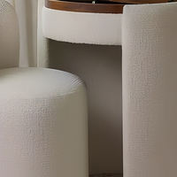 Ensemble de coiffeuse en tissu ivoire avec chaise et miroir rabattable, table de maquillage ronde, station de maquillage pour chambre à coucher