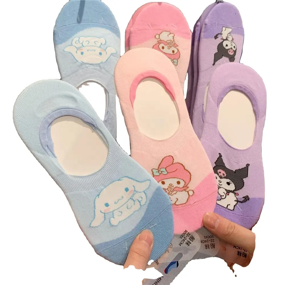 Neuankömmling Sanrio Cartoon Damen Unsichtbare Baumwoll socken Rutsch fester Silikon-Munds ch lauch Schöne Cartoon-Socken