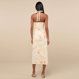 Haut dos nu sexy pour femme, col carré, fermetures éclair, fentes, tenue de soirée d'été, imprimé personnalisé, col halter, coupe droite, longueur midi - Product Image 4
