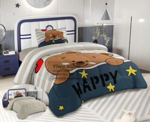 Personalized Kids Bedcover 3Pcs Twin Size <strong>Quilt</strong> Set Cartoon Printed Reversible Zipper Closure - Product Image 1