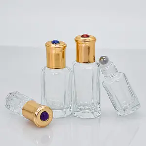 高級エンプティ3ml6mlオクタゴナルトップシェイプガラス12mlクリア香水エッセンシャルオイルロールガラススチールローラー付きボトル