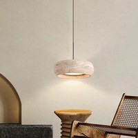 Wabi-sabi-Luminaire suspendu à LED en travertin rond naturel vintage pour table de couloir et de chambre à coucher